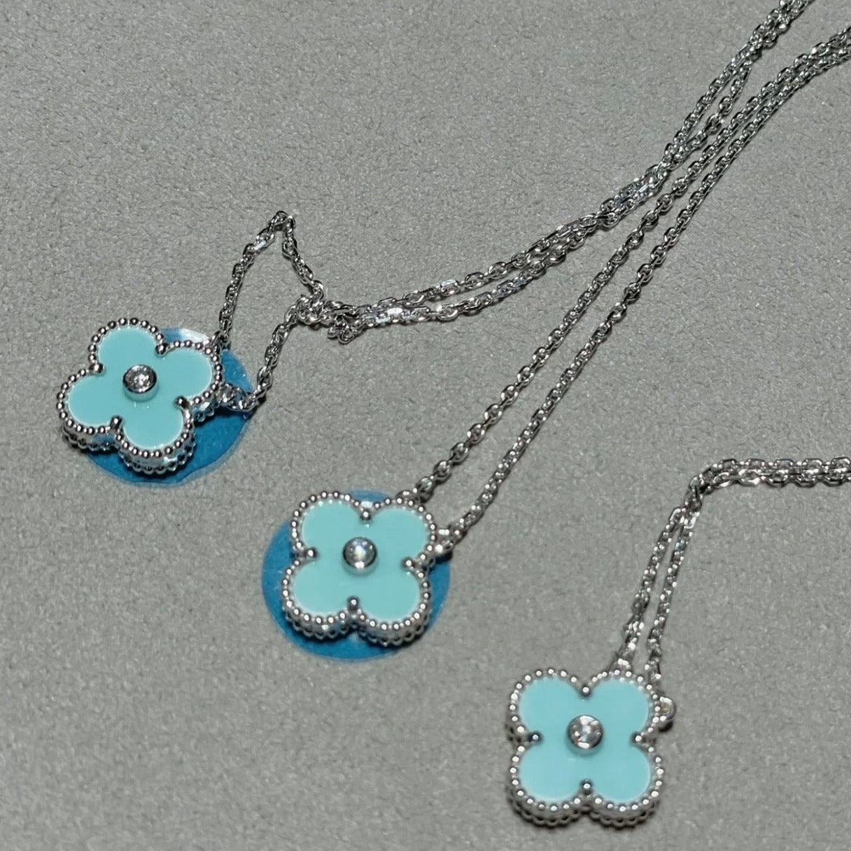 [Marin-Jewelry]CLOVER 1 DIAMOND LIGHT BLUE SILVER NECKLACE