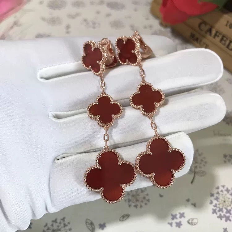 [Marin-Jewelry]CLOVER 3 MOTIF CARNELIAN DROP EARRINGS