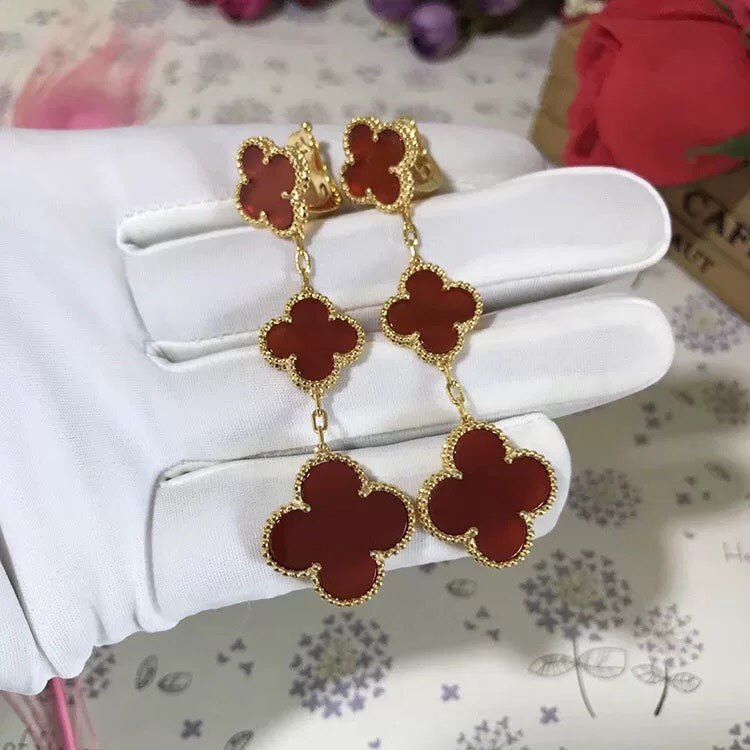 [Marin-Jewelry]CLOVER 3 MOTIF CARNELIAN DROP EARRINGS