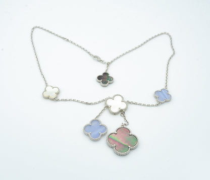 [Marin-Jewelry]CLOVER MOP CHALCEDONY NECKLACE SILVER 6 MOTIF