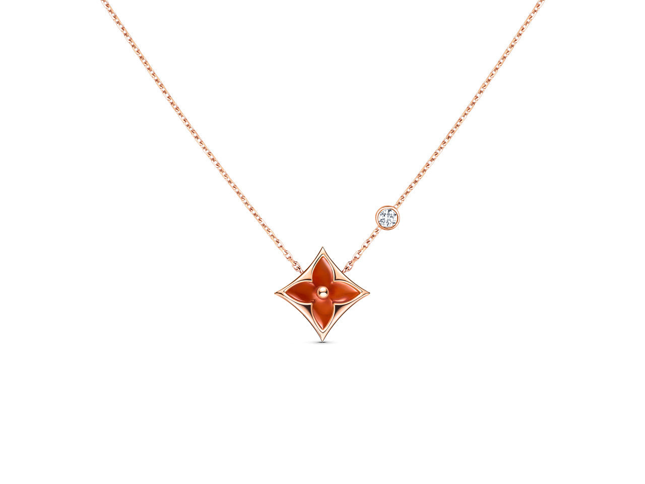 [Marin-Jewelry]STAR NECKLACE PINK GOLD 1 DIAMOND