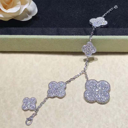 [Marin-Jewelry]CLOVER 6 MOTIFS SILVER DIAMOND BRACELET
