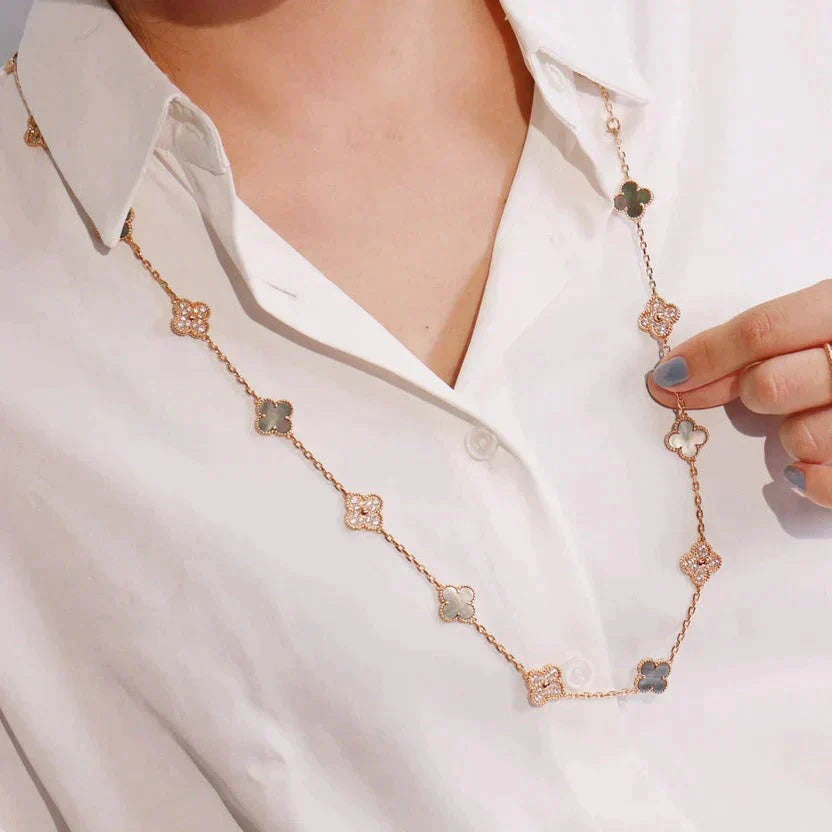 [Marin-Jewelry]CLOVER 20 MOTIFS DARK MOP DIAMOND  NECKLACE