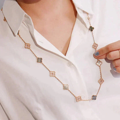 [Marin-Jewelry]CLOVER 20 MOTIFS DARK MOP DIAMOND  NECKLACE