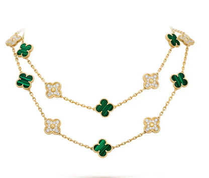 [Marin-Jewelry]CLOVER 20 MOTIFS MALACHITE DIAMOND NECKLACE