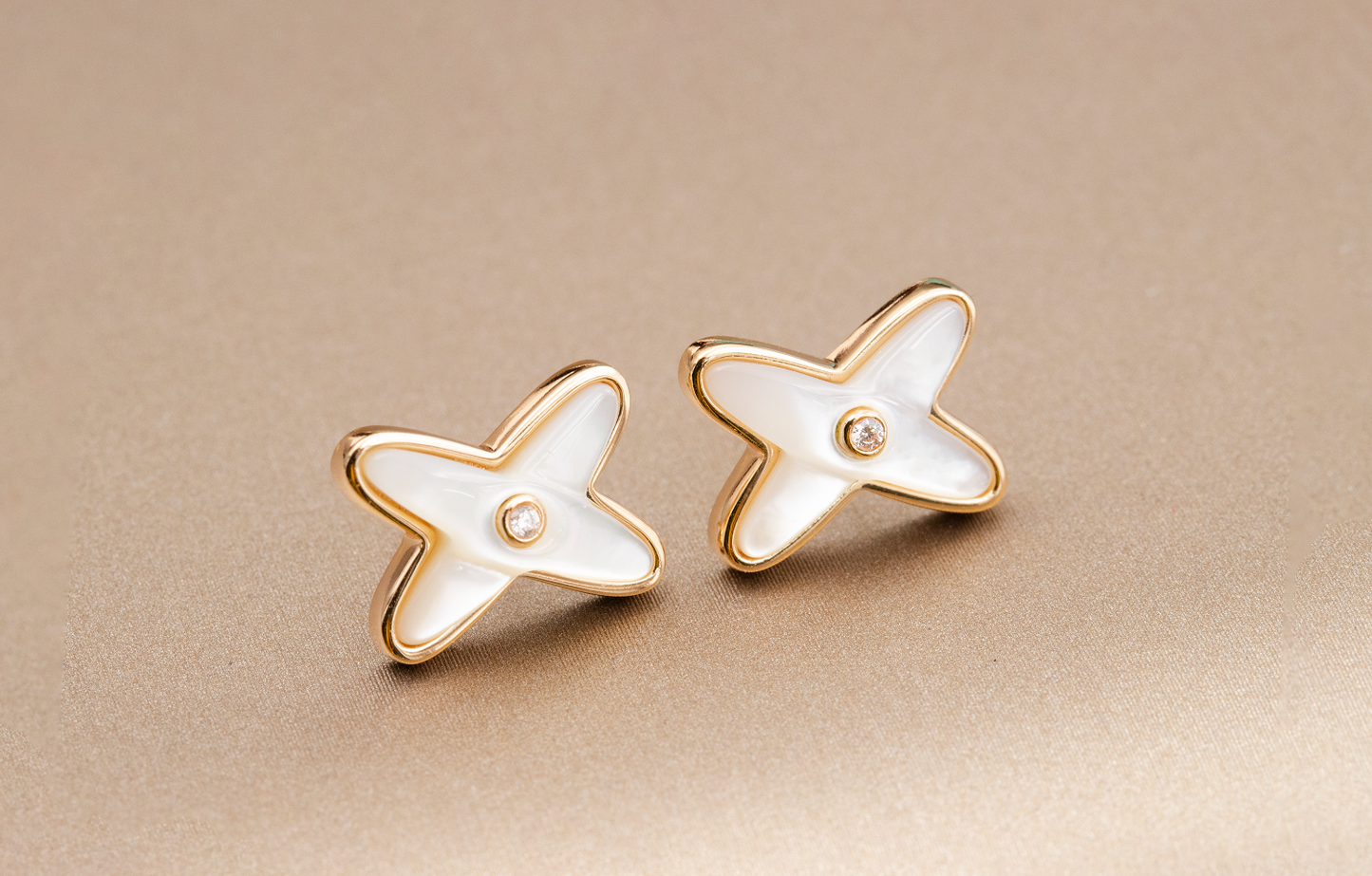 [Marin-Jewelry]JEUX DE WHITE MOP PINK GOLD DIAMOND EARRINGS