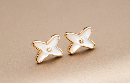 [Marin-Jewelry]JEUX DE WHITE MOP PINK GOLD DIAMOND EARRINGS