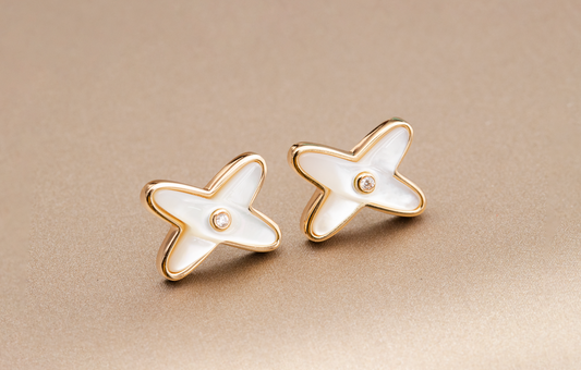 [Marin-Jewelry]JEUX DE WHITE MOP PINK GOLD DIAMOND EARRINGS