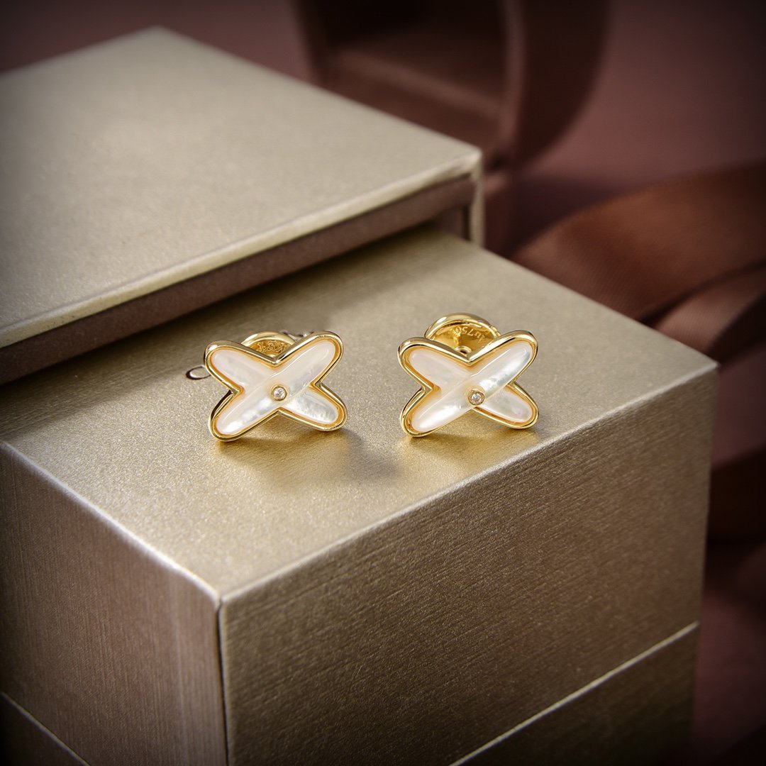 [Marin-Jewelry]JEUX DE WHITE MOP GOLD DIAMOND EARRINGS