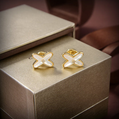 [Marin-Jewelry]JEUX DE WHITE MOP GOLD DIAMOND EARRINGS