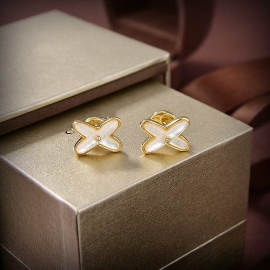 [Marin-Jewelry]JEUX DE WHITE MOP GOLD DIAMOND EARRINGS