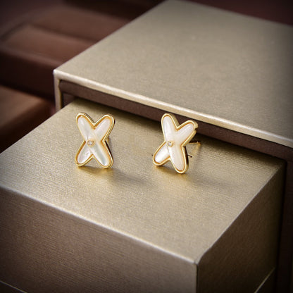 [Marin-Jewelry]JEUX DE WHITE MOP GOLD DIAMOND EARRINGS