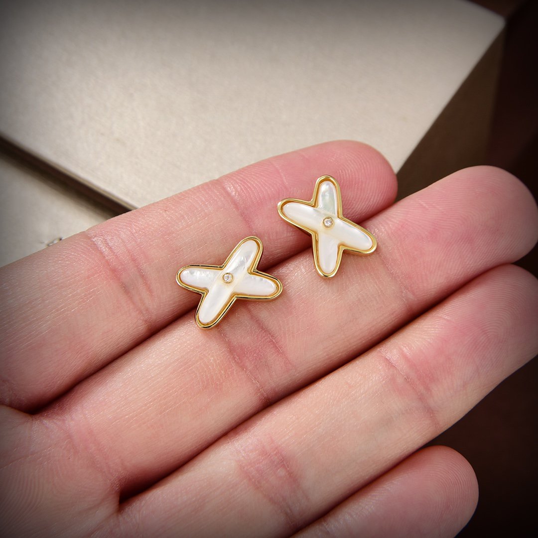 [Marin-Jewelry]JEUX DE WHITE MOP GOLD DIAMOND EARRINGS