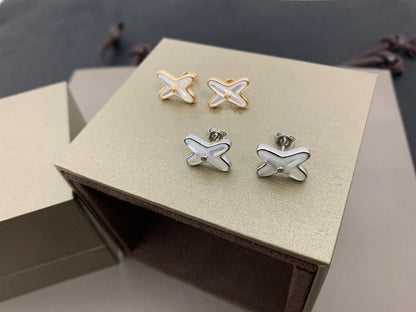 [Marin-Jewelry]JEUX DE WHITE MOP SILVER DIAMOND EARRINGS