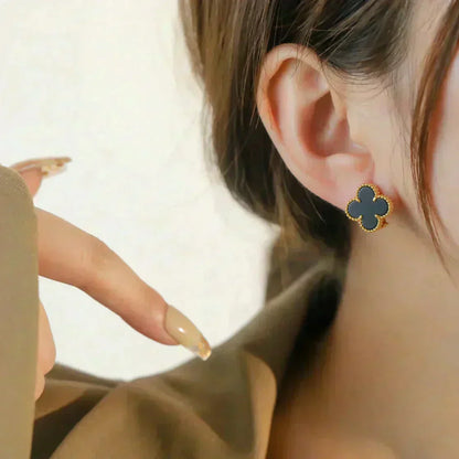 [Marin-Jewelry]CLOVER MEDIUM 1 MOTIFS  ONYX STUD EARRINGS