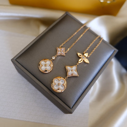 [Marin-Jewelry]COLOR BLOSSOM LARIAT NECKLACE PINK GOLD WHITE MOTHER PEARL AND DIAMOND