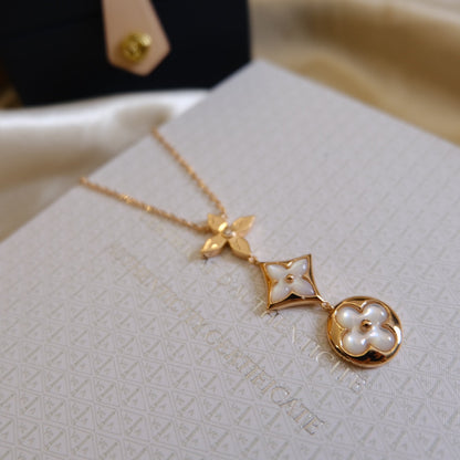 [Marin-Jewelry]COLOR BLOSSOM LARIAT NECKLACE PINK GOLD WHITE MOTHER PEARL AND DIAMOND