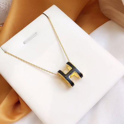 [Marin-Jewelry]HM CLIC BLACK ENAMEL GOLD NECKLACE