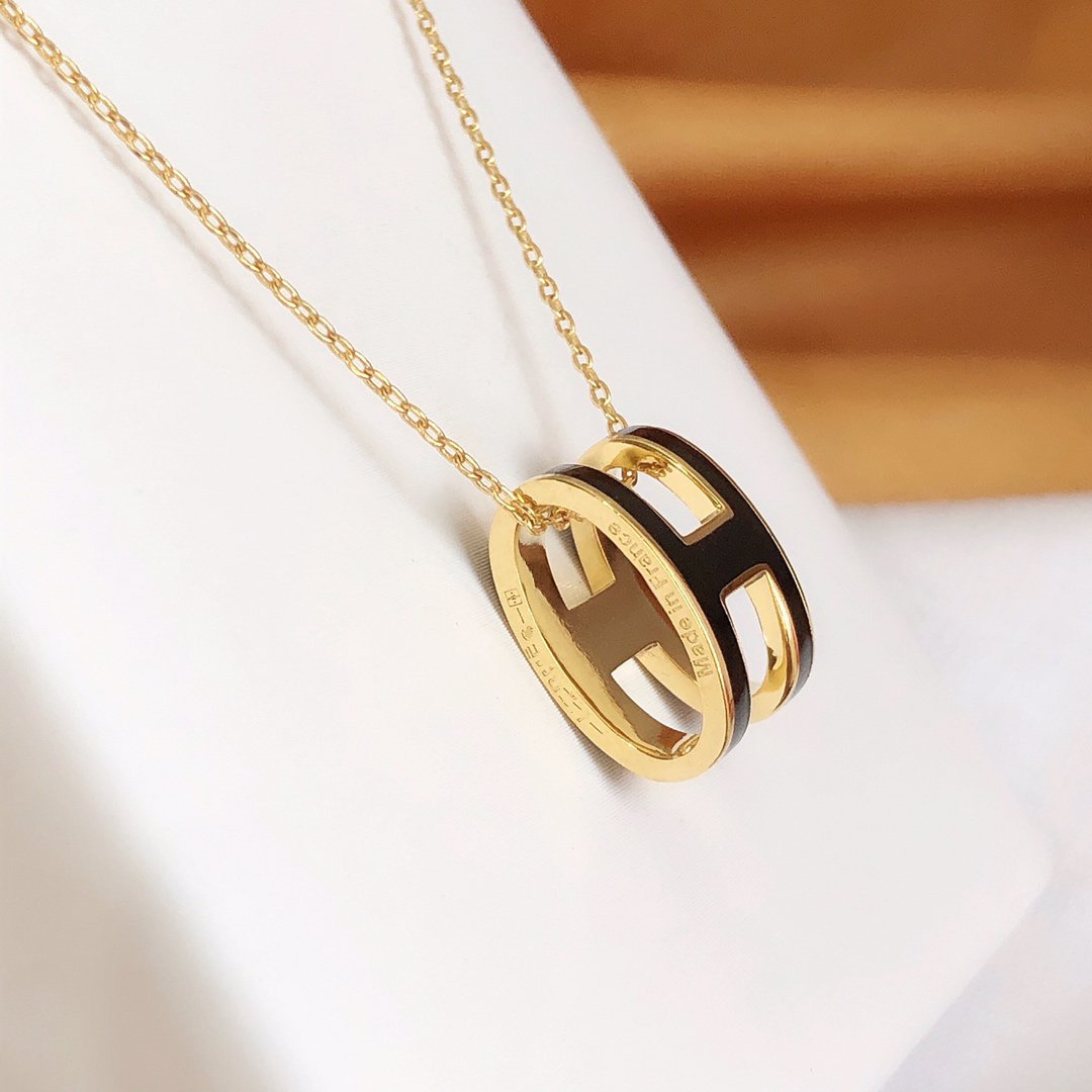 [Marin-Jewelry]HM CLIC BLACK ENAMEL GOLD NECKLACE