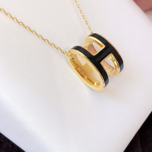 [Marin-Jewelry]HM CLIC BLACK ENAMEL GOLD NECKLACE