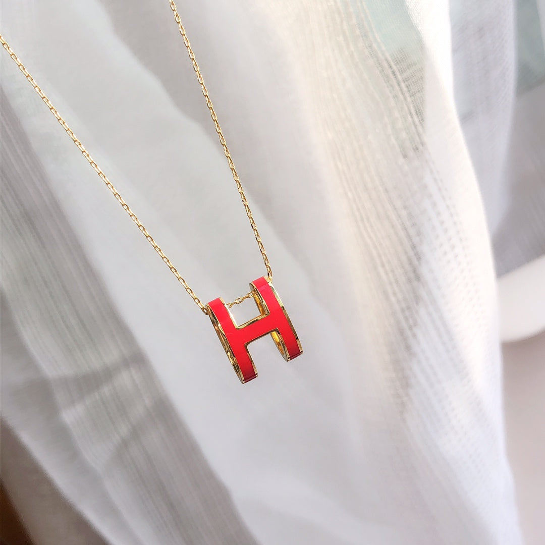 [Marin-Jewelry]HM CLIC RED ENAMEL GOLD NECKLACE
