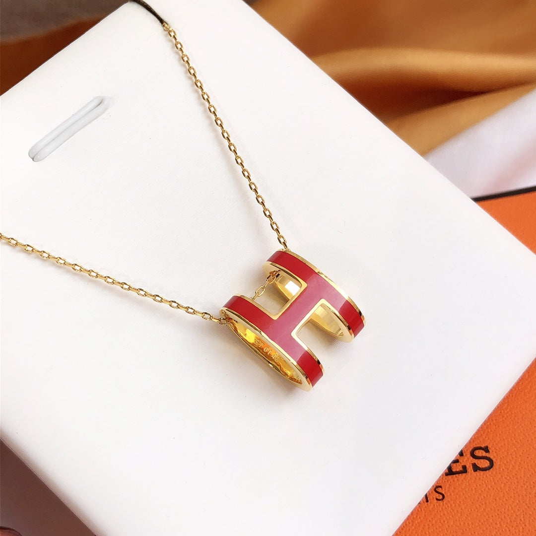 [Marin-Jewelry]HM CLIC RED ENAMEL GOLD NECKLACE