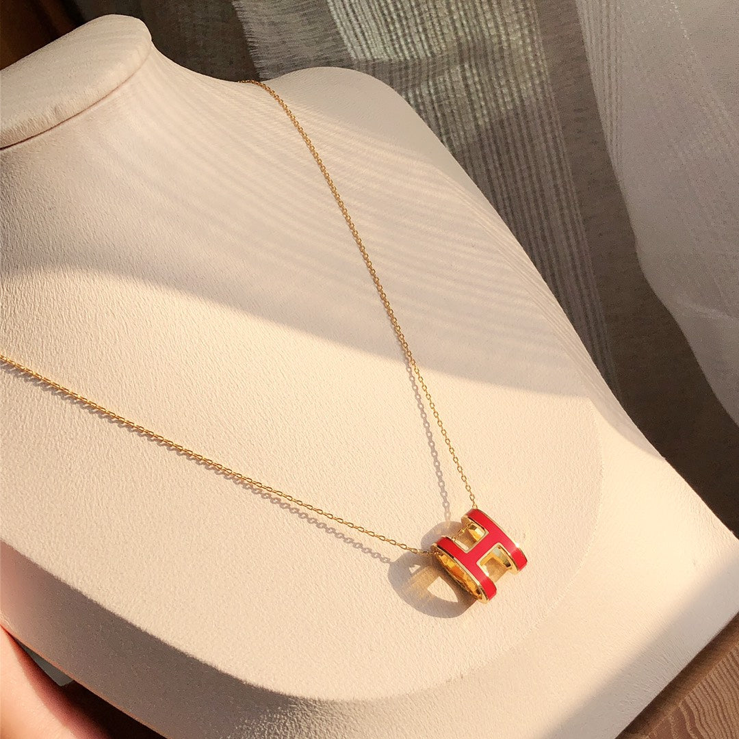 [Marin-Jewelry]HM CLIC RED ENAMEL GOLD NECKLACE