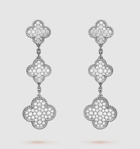 [Marin-Jewelry]CLOVER 3 MOTIF DIAMOND SILVER DROP EARRINGS
