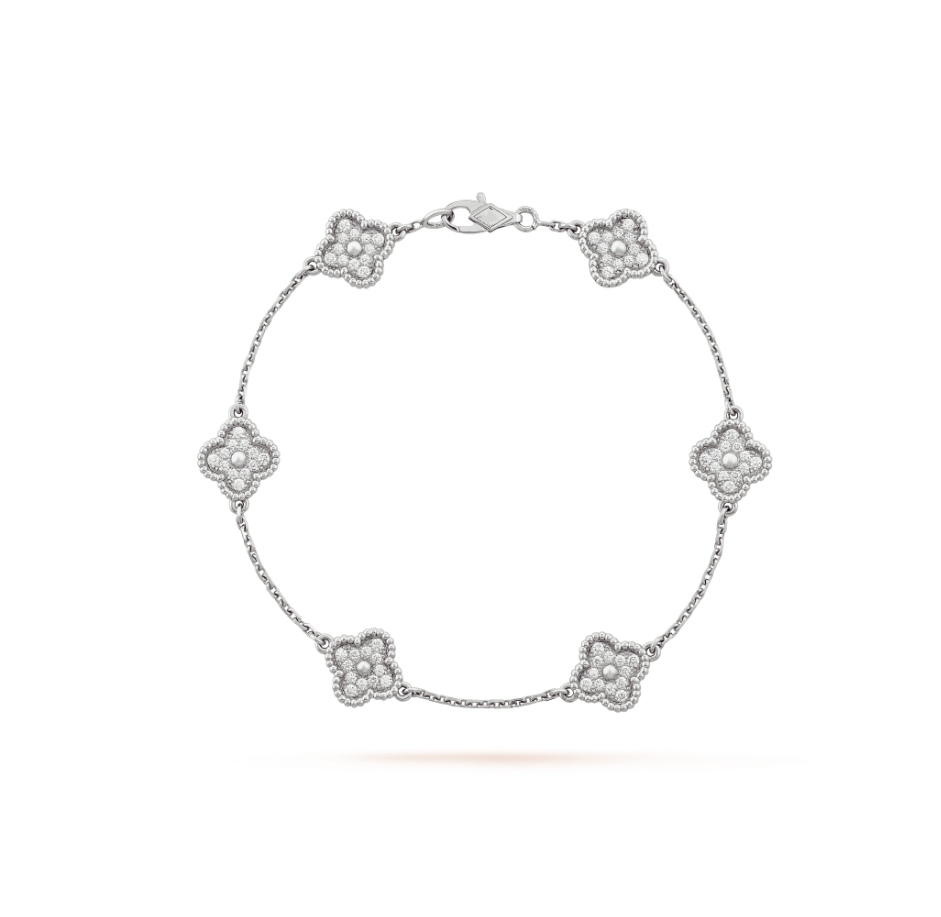 [Marin-Jewelry]CLOVER 6 MOTIF SILVER DIAMOND BRACELET
