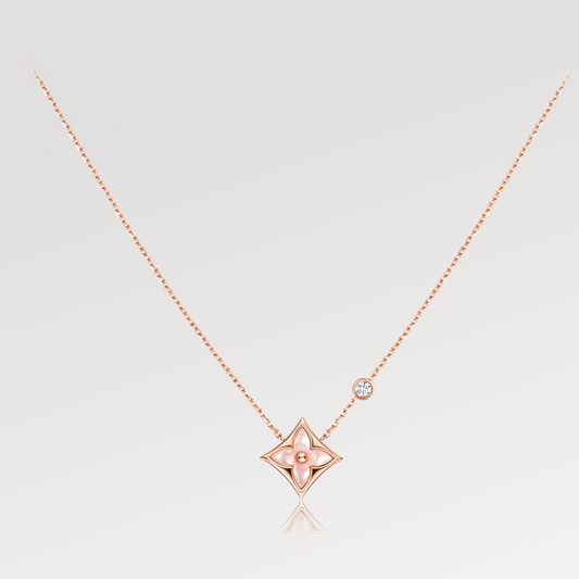 [Marin-Jewelry]STAR PINK MOP 1 DIAMOND PINK GOLD NECKLACE