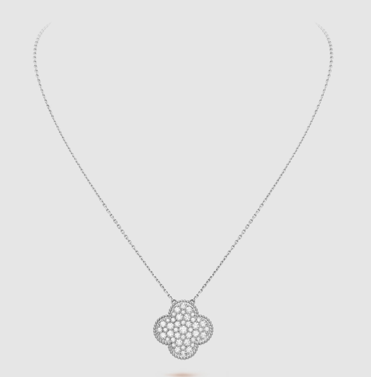 [Marin-Jewelry]CLOVER 25MM LARGE PENDANT DIAMOND PAVED SILVER NECKLACE