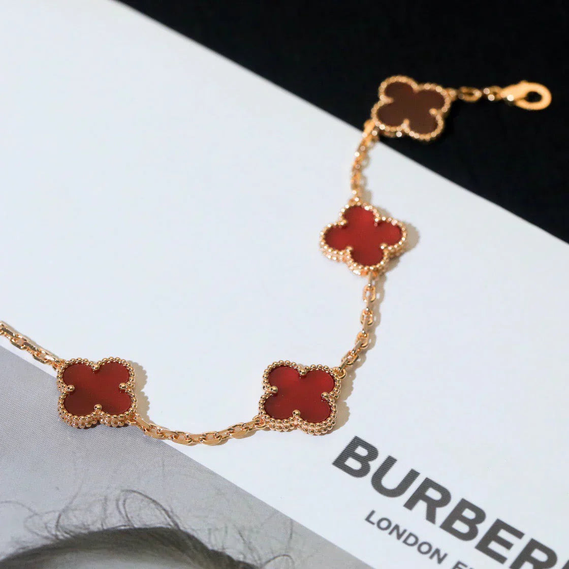 [Marin-Jewelry] CLOVER 5 MOTIF RED CORNELIAN BRACELET COLLECTION