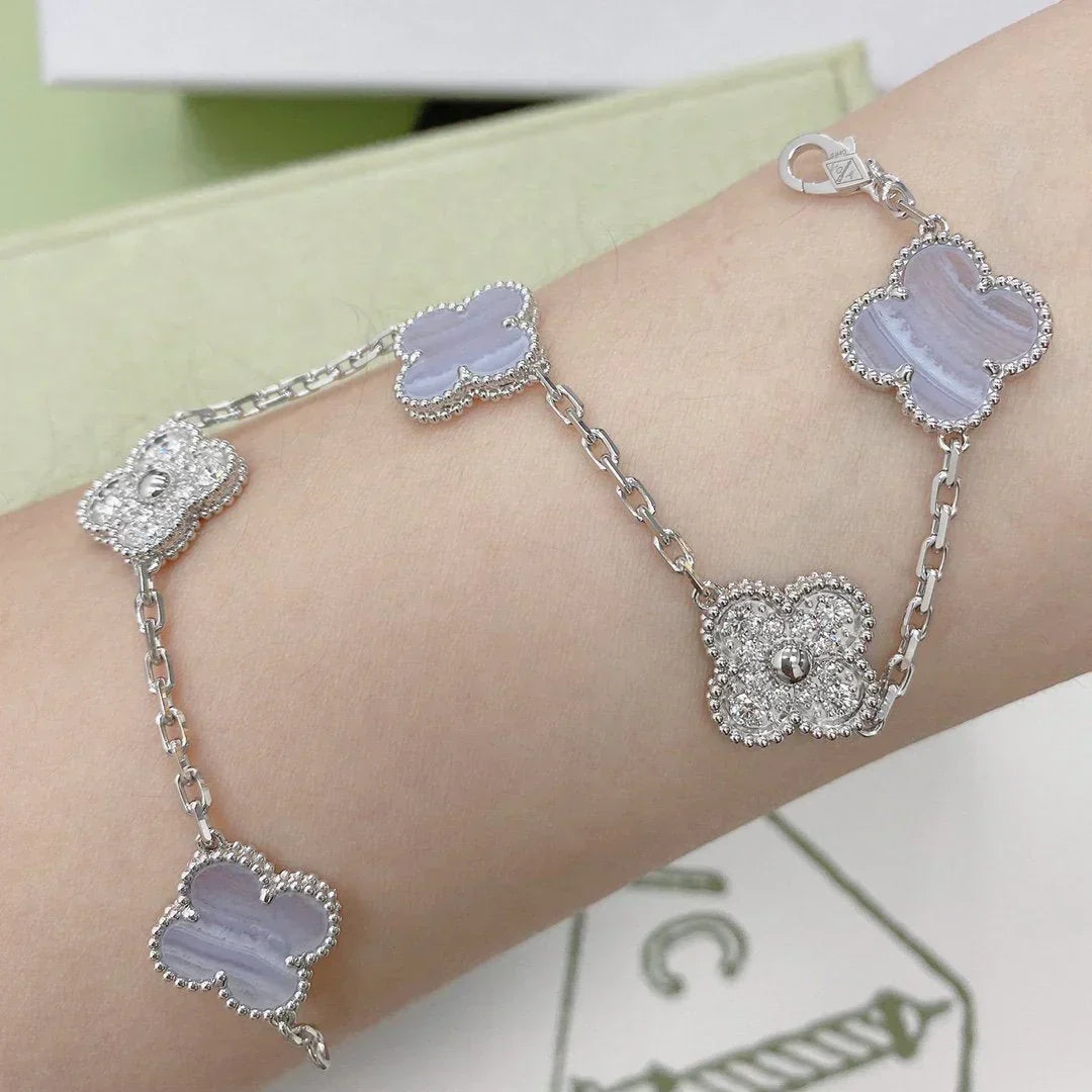 [Marin-Jewelry] CLOVER 5 MOTIF PURPLE CHALCEDONY BRACELET COLLECTION