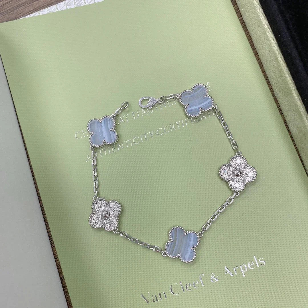 [Marin-Jewelry] CLOVER 5 MOTIF PURPLE CHALCEDONY BRACELET COLLECTION