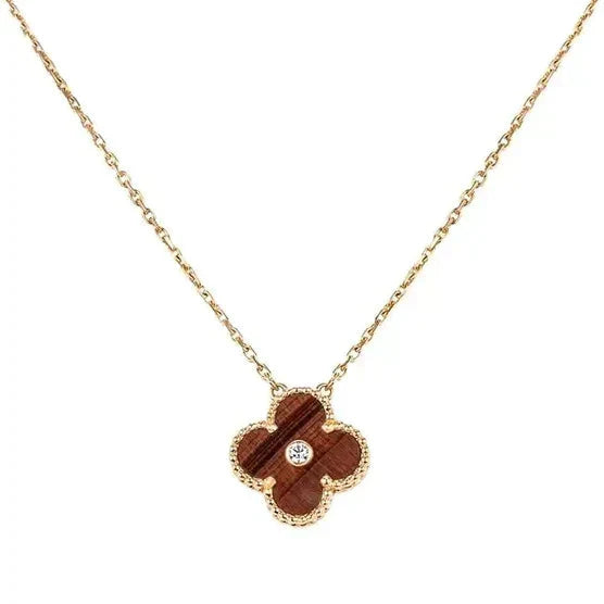 [Marin-Jewelry]CLOVER 15MM DIAMOND AND YELLOW TIGER'S EYE AGATE necklace