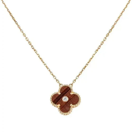 [Marin-Jewelry]CLOVER 15MM DIAMOND AND YELLOW TIGER'S EYE AGATE necklace