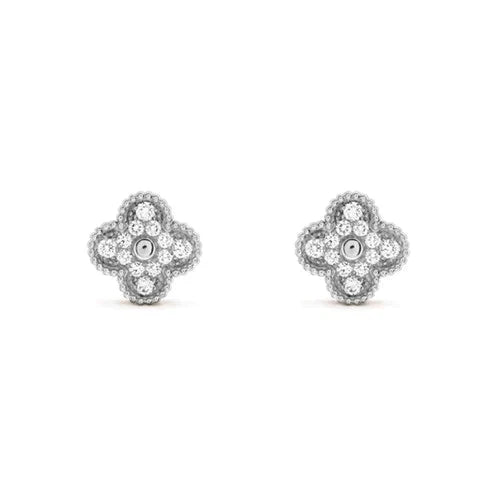 [Marin-Jewelry]CLOVER 1 MOTIFS DIAMOND STUD EARRINGS SILVER