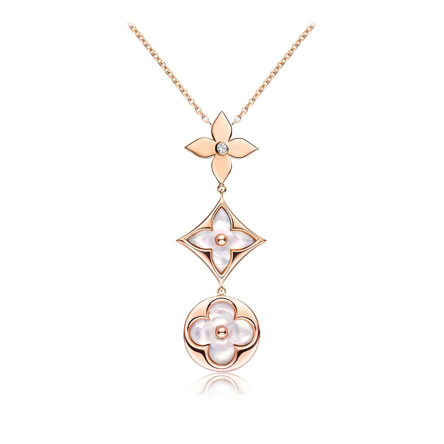 [Marin-Jewelry]COLOR BLOSSOM LARIAT NECKLACE PINK GOLD WHITE MOTHER PEARL AND DIAMOND