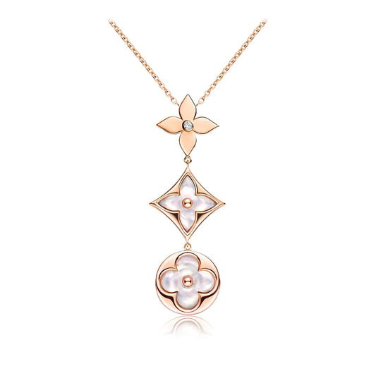 [Marin-Jewelry]COLOR BLOSSOM LARIAT NECKLACE PINK GOLD WHITE MOTHER PEARL AND DIAMOND
