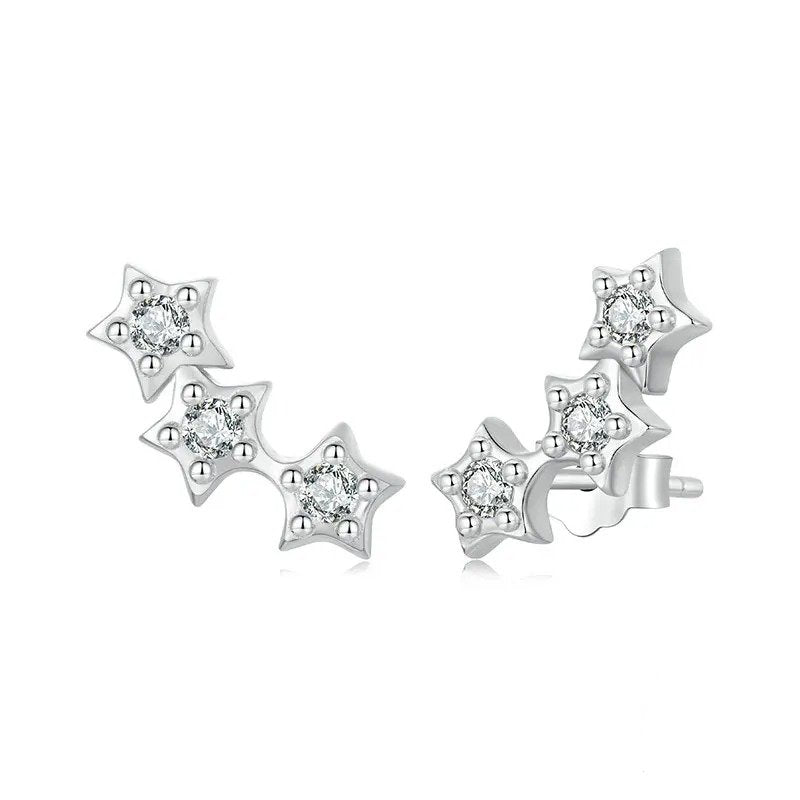 Boucles d'oreilles clous petites étoiles argentées pour femmes et adolescentes