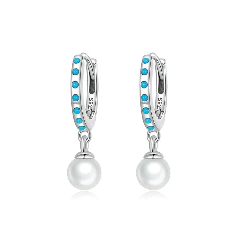 Boucles d'oreilles pendantes en turquoise, boucles d'oreilles pendantes en perles coquillage