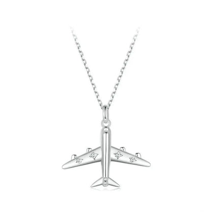 Collier délicat avec pendentif avion, plaqué platine
