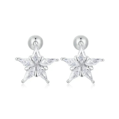 Boucles d'oreilles clous étoiles scintillantes plaquées platine avec zircone cubique