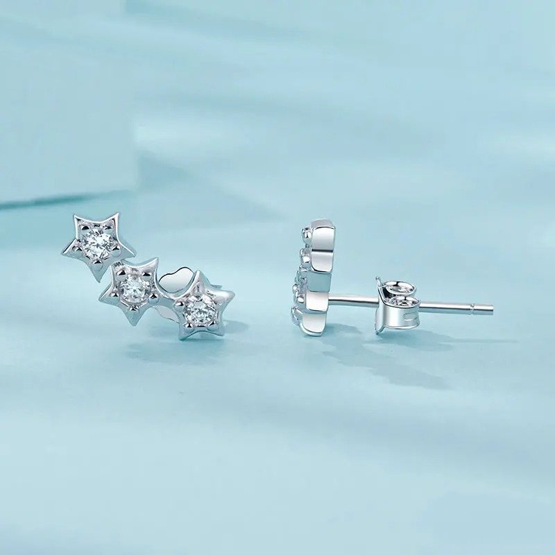 Boucles d'oreilles clous petites étoiles argentées pour femmes et adolescentes
