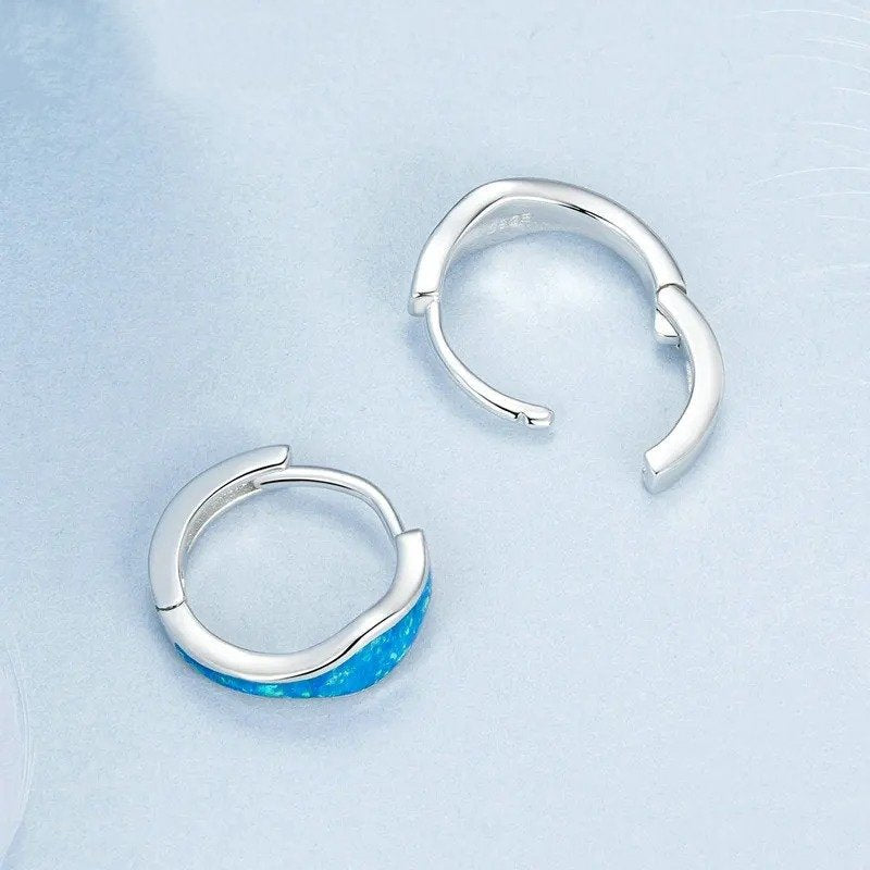 Boucles d'oreilles créoles en opale pour femme Plaqué or blanc