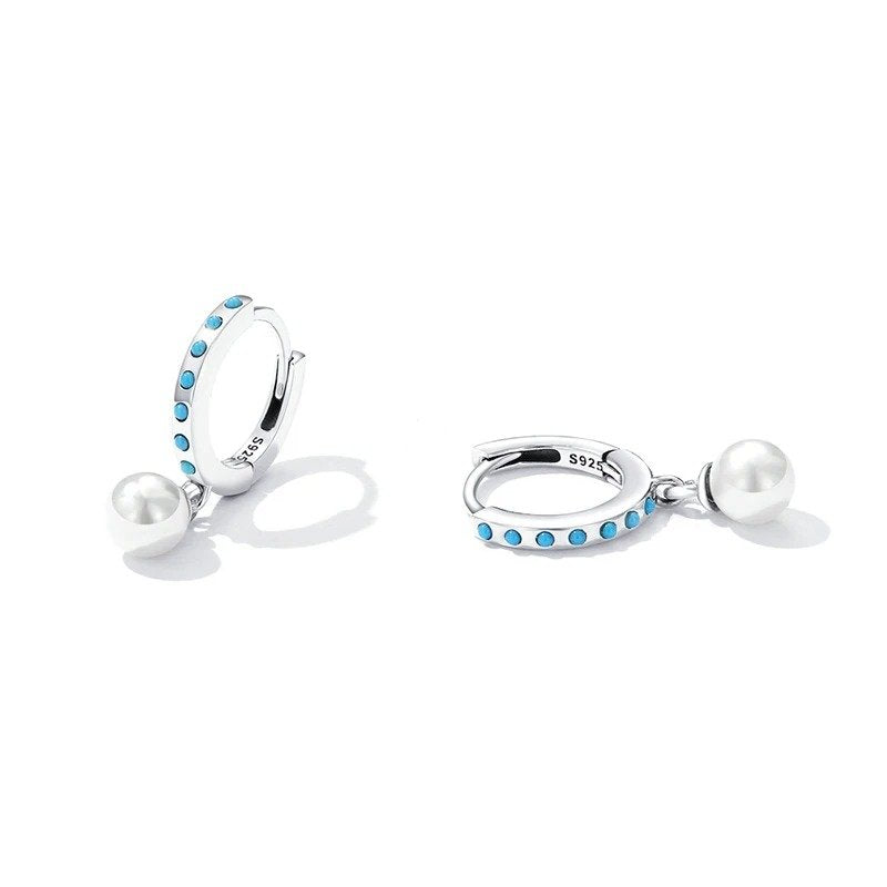 Boucles d'oreilles pendantes en turquoise, boucles d'oreilles pendantes en perles coquillage