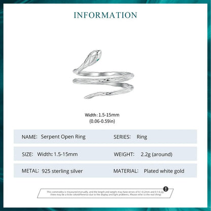 Bague ajustable Serpent en argent sterling
