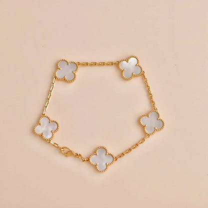 [Marin-Jewelry]CLOVER WHITE PEARL MOP 5 MOTIF BRACELET COLLECTION