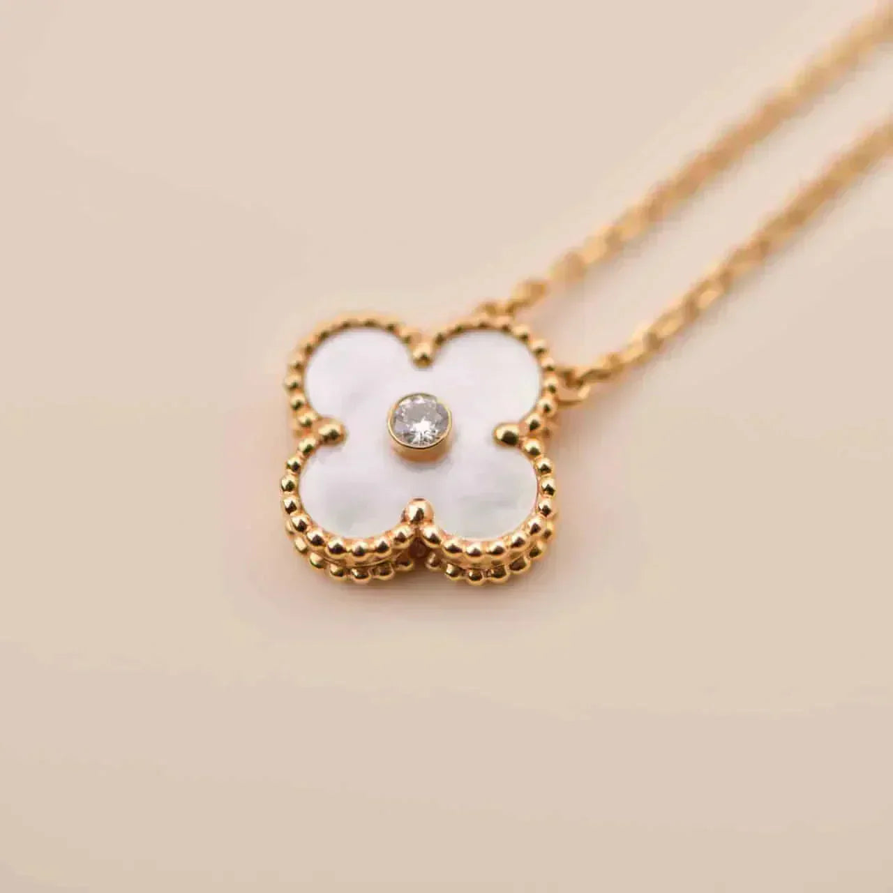 [Marin-Jewelry]CLOVER 15MM DIAMOND WHITE FRITILLARIA NECKLACE