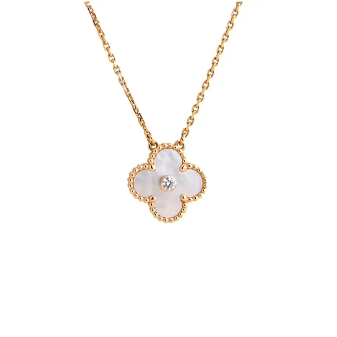 [Marin-Jewelry]CLOVER 15MM DIAMOND WHITE FRITILLARIA NECKLACE